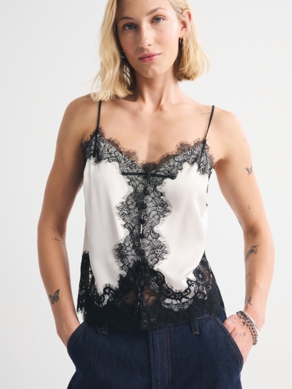 Lace and Satin Button Through Cami